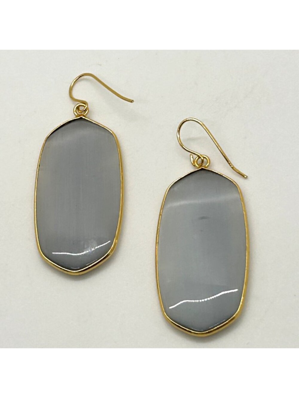 Slate Gray Geometric Dangle Earrings With Gold-Tone Bohemian Statement Drop